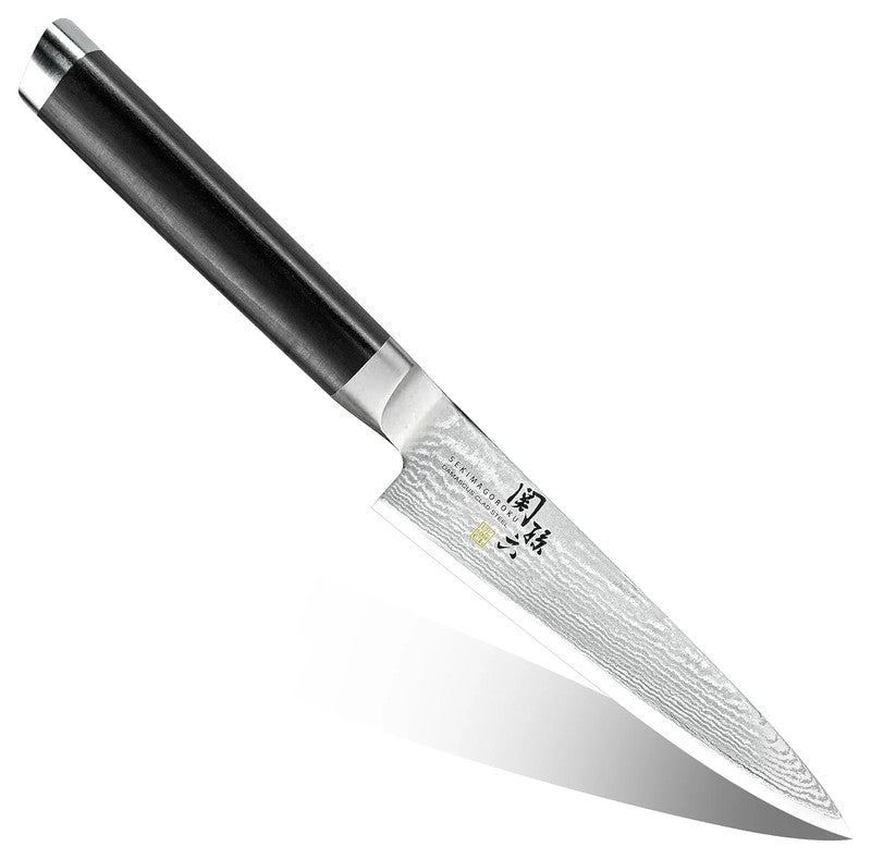 KAI SEKISOROKU Allzweckmesser Petty Messer mit Damaststahl-Klinge (150 mm) und Holzgriff SCHWARZBRAUN