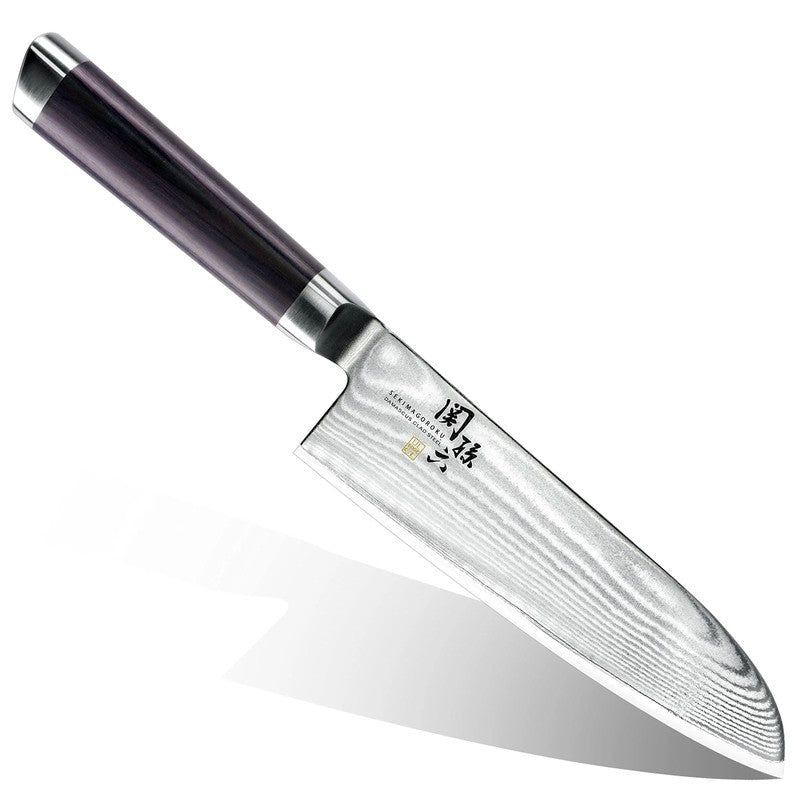 KAI SEKISOROKU Santoku Messer mit Damaststahl-Klinge (165 mm) und Holzgriff SCHWARZBRAUN
