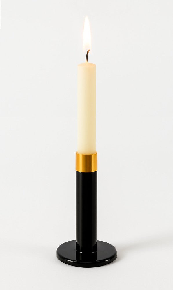 Moderner Metall KERZENHALTER Kerzenständer SCHWARZ-GOLD Florissima H15,5 cm