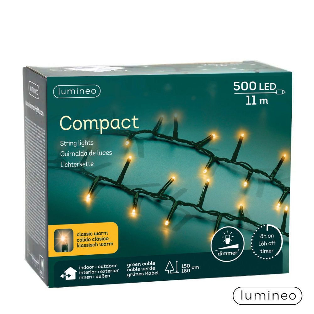 Lumineo Compact LED-Lichterkette 500 LED, 11 m, klassisch warm mit Timer