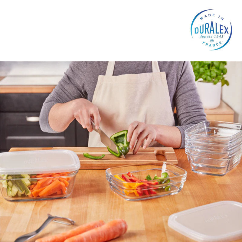DURALEX Freshbox Lunchbox aus Glas 15 × 9,5 cm mit Deckel Vorratsdose Aufbewahrungsbox Frische Box 0,37 l Transparent