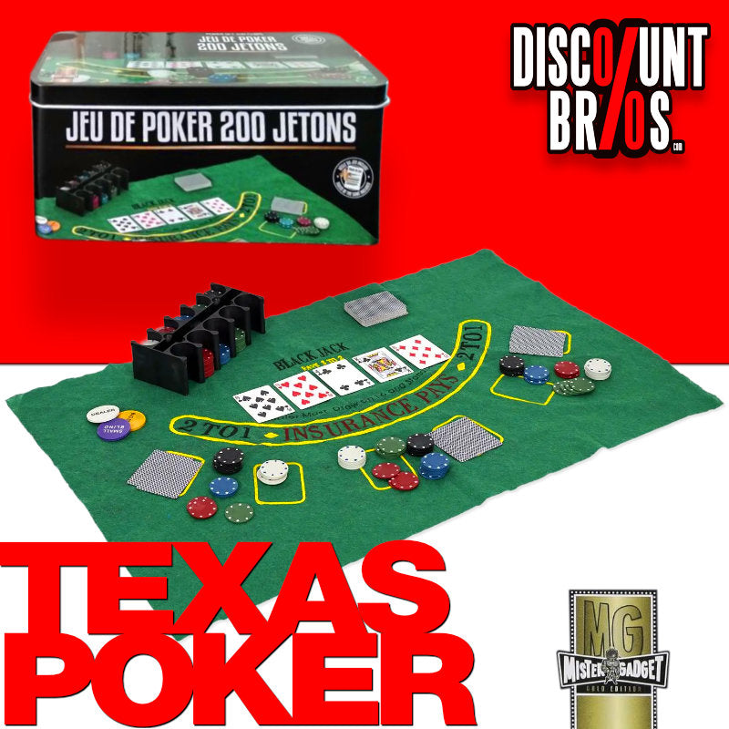 Texas Hold’em POKER-SET Pokerkoffer mit 200 Chips, zwei Kartendecks, Filzmatte und Aluminiumbox