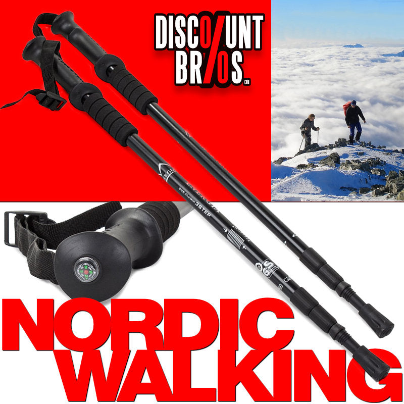 Wanderstöcke NORDIC WALKING Trekkingstöcke Stöcke mit Kompass SCHWARZ