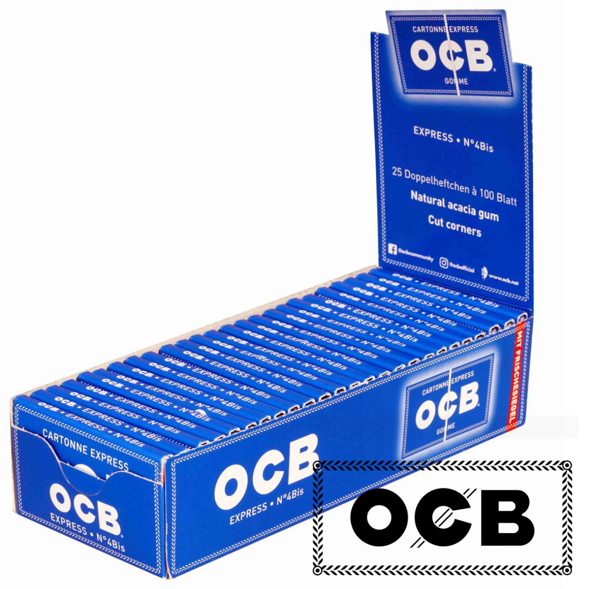 10 Stk. OCB Blau mit Gummizug Zigarettenpapier Double Window Papers 10 Hefte à 100 Blatt