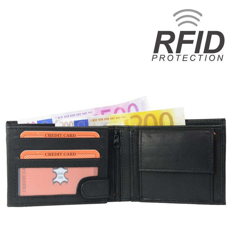 RFID-Protect Brieftasche PORTEMONNAIE Geldbörse aus Nappa-Leder Echtleder SCHWARZ