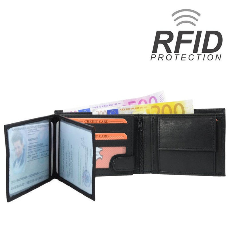 RFID-Protect Brieftasche PORTEMONNAIE Geldbörse aus Nappa-Leder Echtleder SCHWARZ