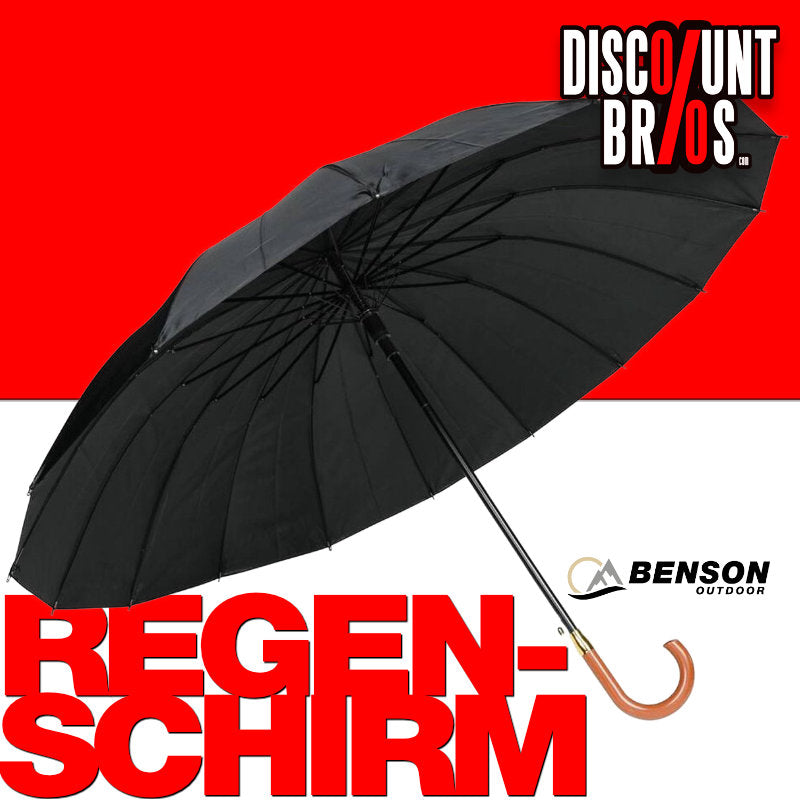 Schwarzer XL REGENSCHIRM mit 16 Speichen mit Automatiköffnung Ø120cm