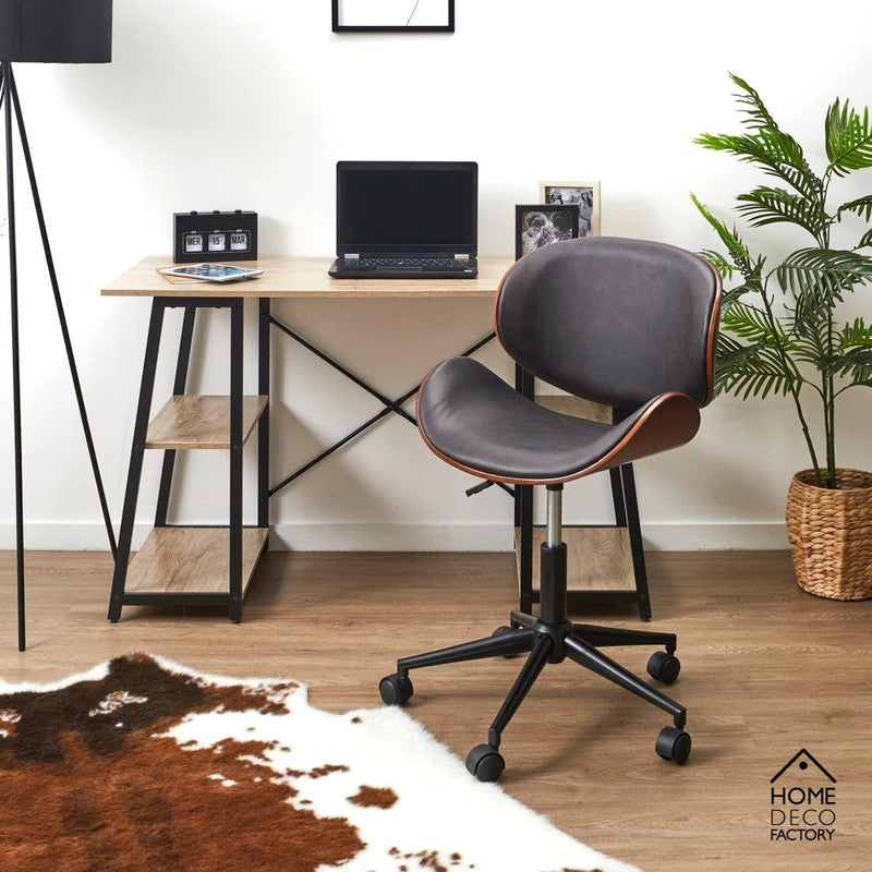 RENO Bürostuhl Retro BÜRO-STUHL Kunstleder Holz Schwarz HOME DECO FACTORY