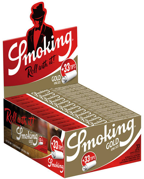 SMOKING Gold King Size Papers + Tips 33 Blatt Zigarettenpapier mit Filter