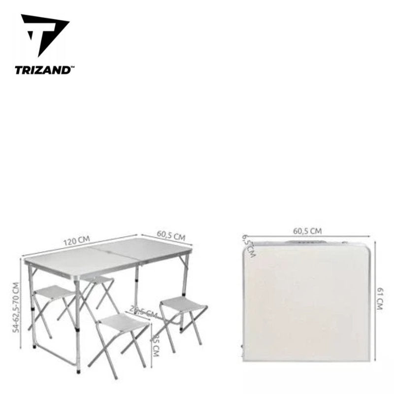 Campingtisch Mehrzwecktisch KLAPPTISCH mit 4 HOCKER Universaltisch faltbar höhenverstellbar 120×60cm WEISS