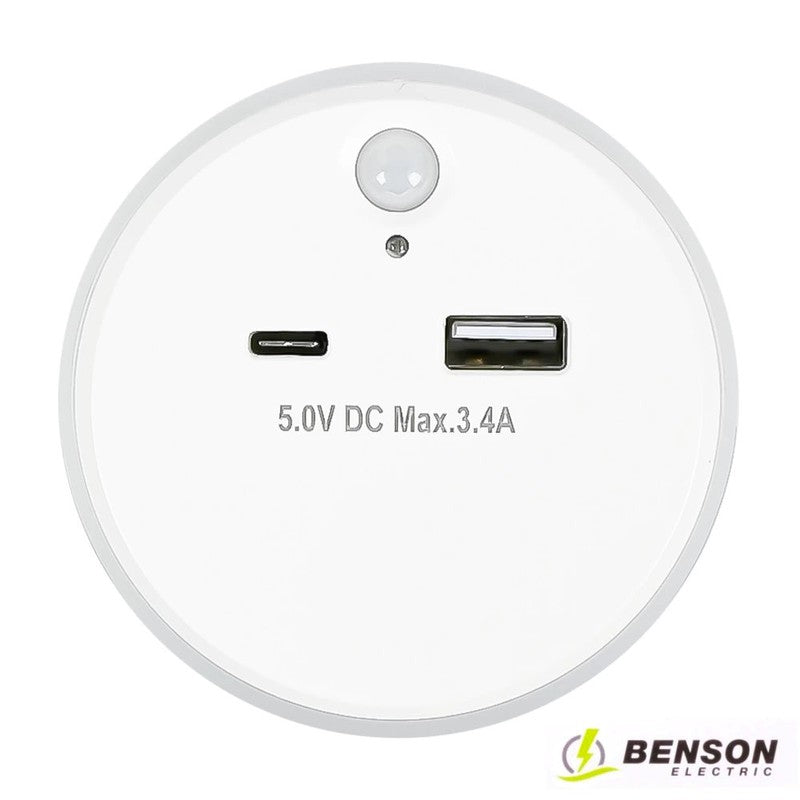 Benson Electric LED NACHTLICHT + LADEADAPTER USB A und USB C mit Sensor