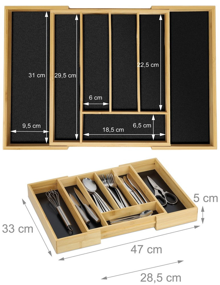 Ausziehbarer BESTECKKASTEN Schubladeneinsatz aus Bambus Holz 33×28,5-47cm