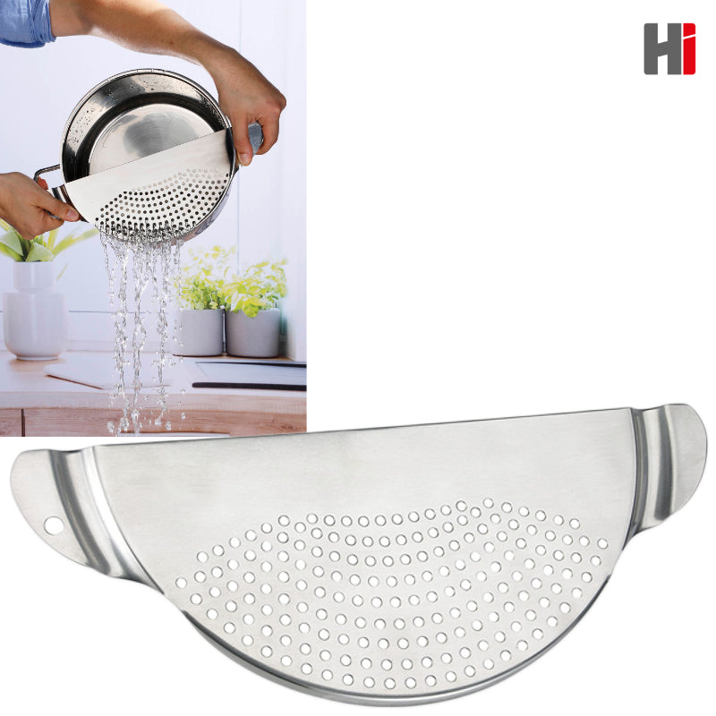 Abgiesshilfe Giesshilfe ABTROPFSIEB Nudelsieb aus Edelstahl für Töpfe bis 26 cm