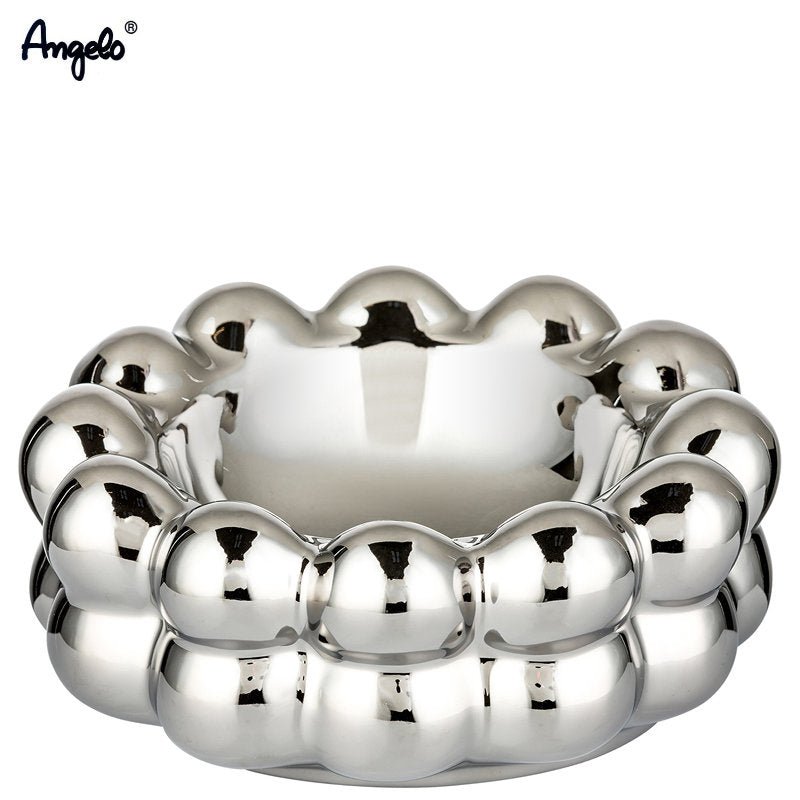 ANGELO XL Keramik ASCHENBECHER Chrom Look mit Bubble Design Ø15×6,5cm