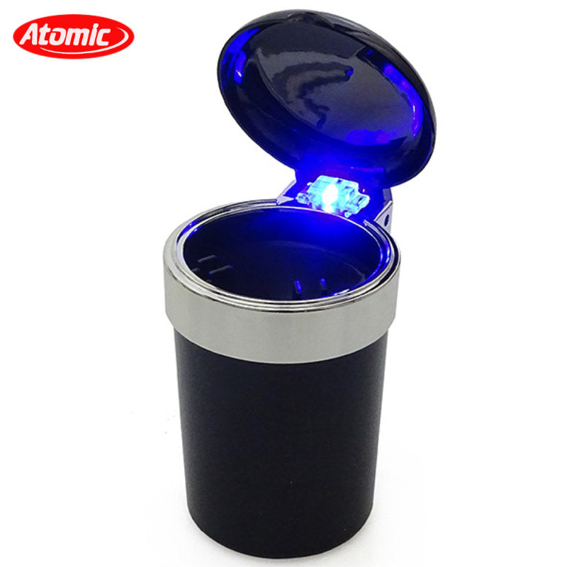 Atomic AUTO-ASCHENBECHER Aschenbecher für Getränkehalter mit Deckel und LED Licht FARBIG