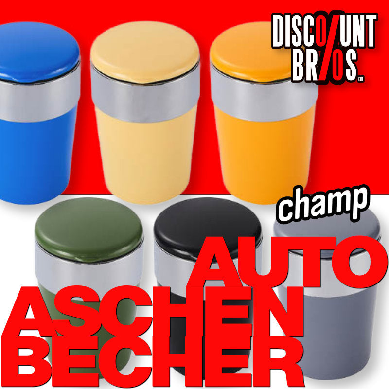 6er Display Champ AUTO-ASCHENBECHER Aschenbecher für Getränkehalter mit Deckel und LED Licht TRENDFARBEN (Kopie)