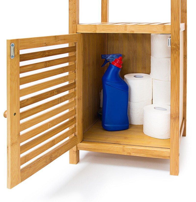 Bambus BADREGAL mit Tür und 3 Ablageflächen