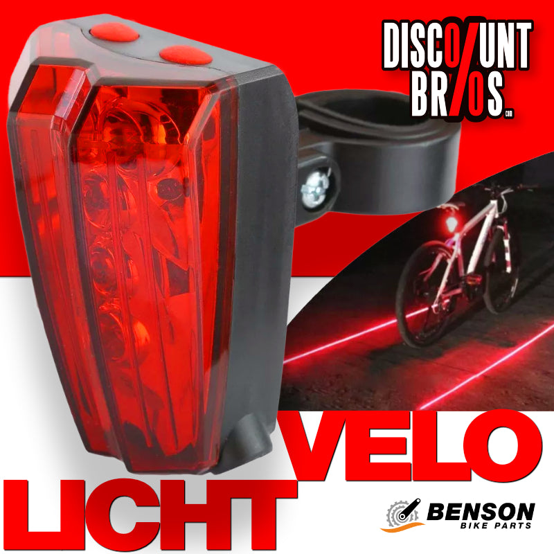 Benson LED Fahrrad Rücklicht mit Laserfunktion und 5 Leuchtmodi