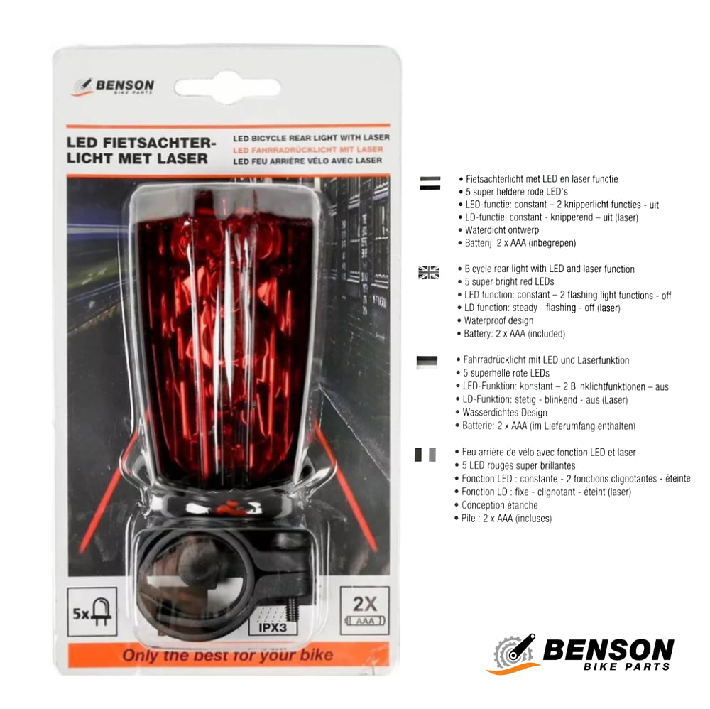 BENSON LED Fahrrad Rücklicht mit Laserfunktion und 5 Leuchtmodi