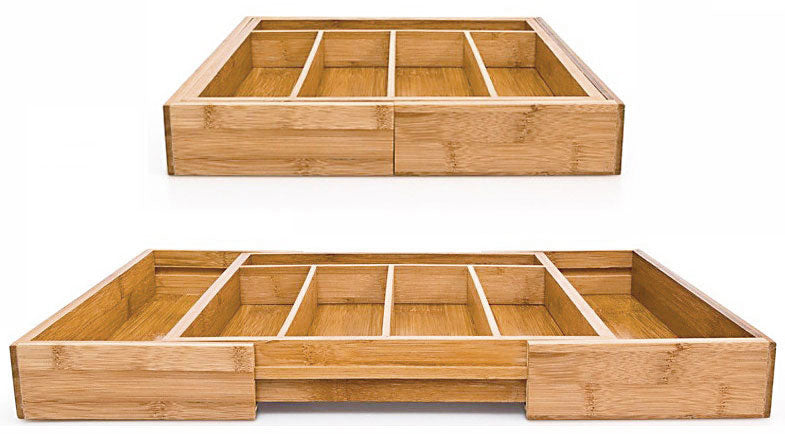 Vario BESTECKKASTEN Schubladeneinsatz aus Bambus Holz 37×31,5-48,5cm