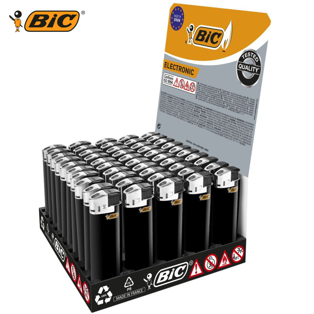 50er Verkaufsdisplay Elektronisches BIC® MAXI FEUERZEUG Piezo Schwarz/Silber
