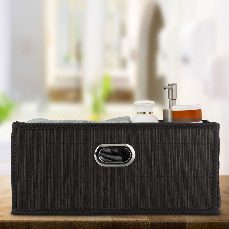 Box Schrankkorb REGALKORB FLACH Aufbewahrungskorb aus Bambus NATUR - BRAUN - GRAU - SCHWARZ oder WEISS