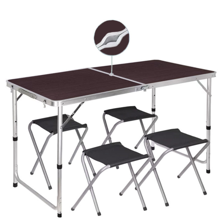 Campingtisch Mehrzwecktisch Klapptisch mit 4 Hocker Universaltisch Faltbar Höhenverstellbar 120 × 60 cm Braun