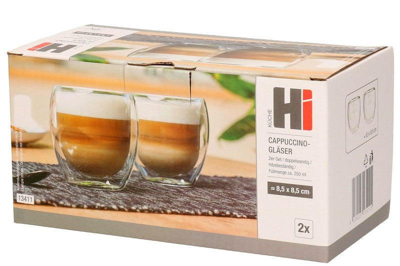 2er-Set Cappuccino Gläser THERMO-TRINKGLAS Trinkgläser Tee Glas doppelwandig aus Borosilikatglas 2×250ml