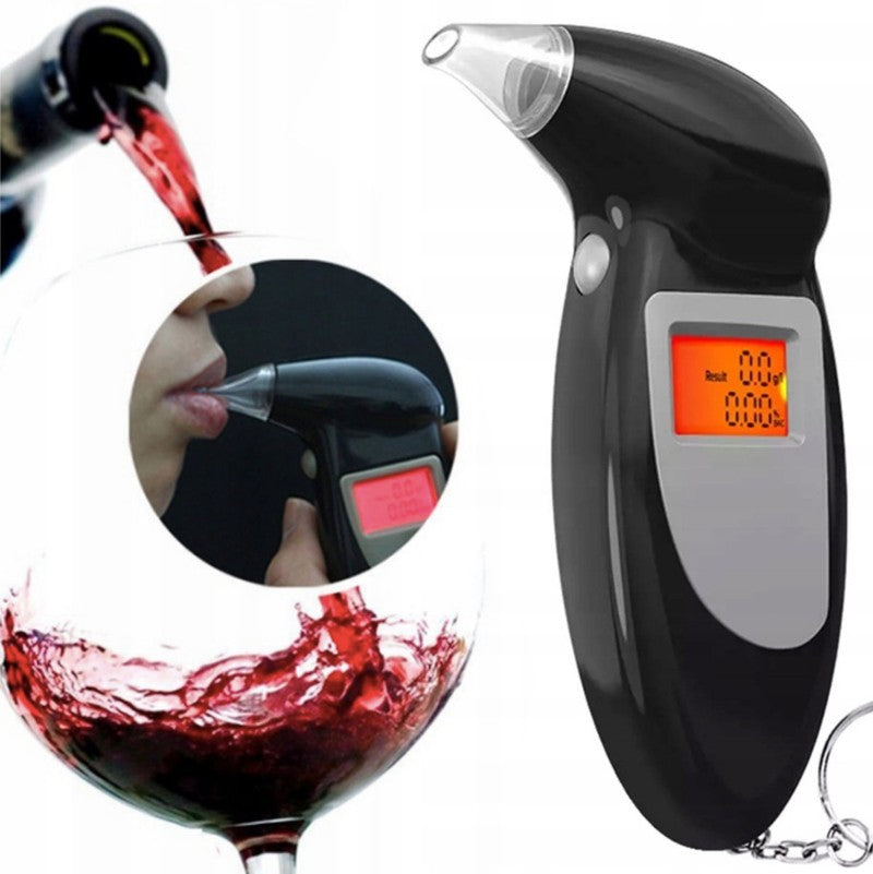 Digitaler LCD Atem-ALKOHOLTESTER für Schlüsselbund mit 5 Mundstücken Messbereich 0–1,9g/l