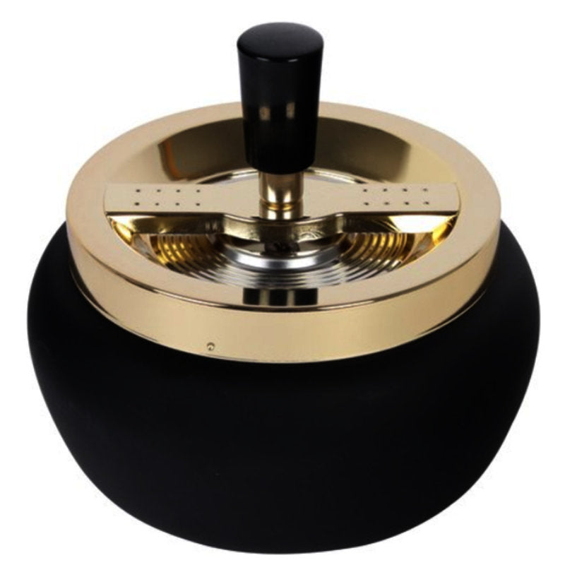 XL DREH-ASCHENBECHER Aschenbecher Drehaschenbecher MATT SCHWARZ GOLD RUBBER Ø13cm