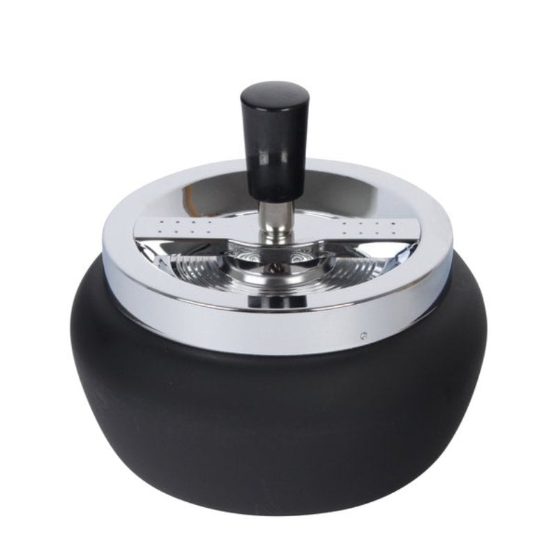 XL DREH-ASCHENBECHER Aschenbecher Drehaschenbecher MATT SCHWARZ CHROM Ø13cm