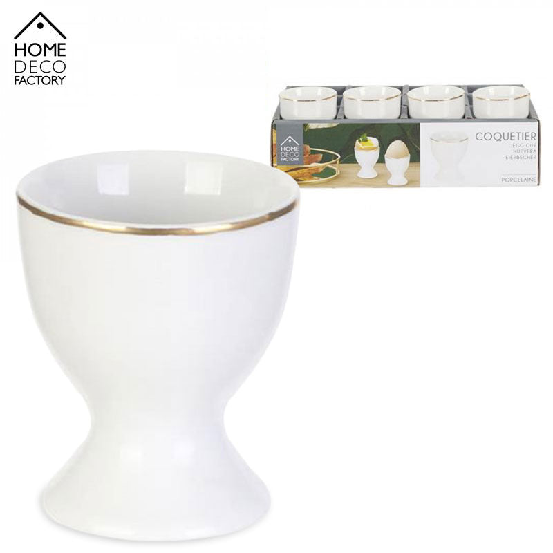 4 Stück Porzellan EIERBECHER Weiss mit Goldrand von HOME DECO FACTORY