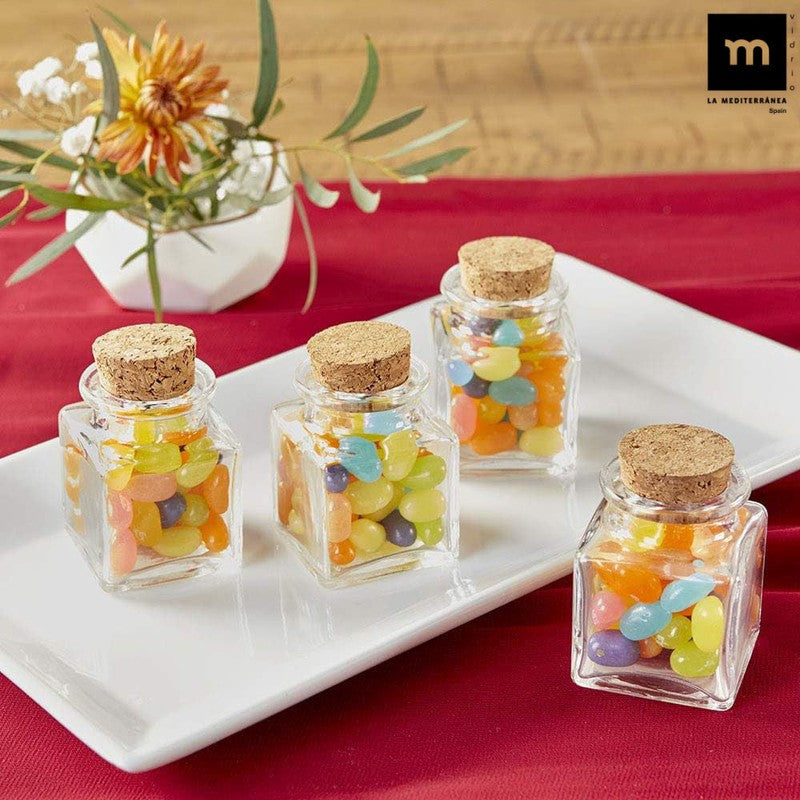 12er-Set 80ml Glasgefäss EINMACHGLÄSER Einmachglas Konfitürenglas mit Korkdeckel GLAS WÜRFEL ECKIG La Mediterránea