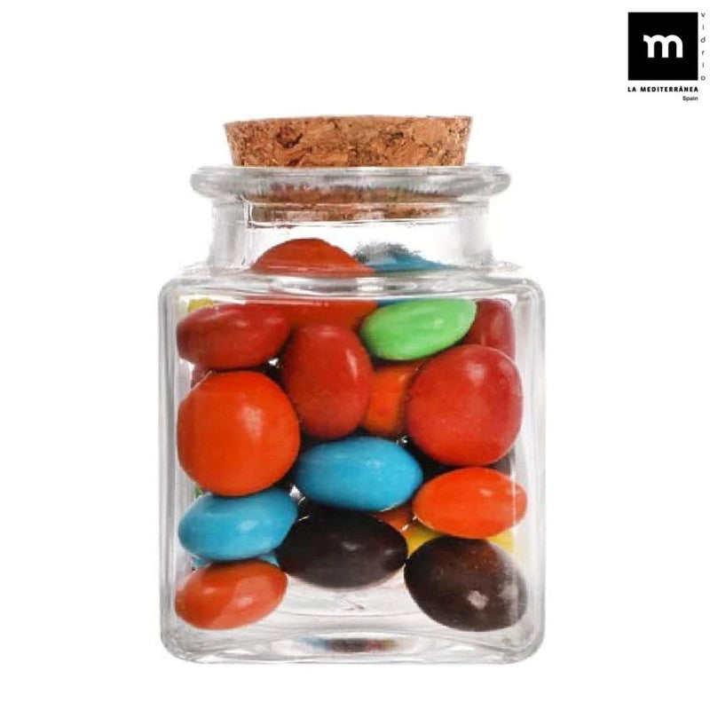 80ml Glasgefäss EINMACHGLÄSER Einmachglas Konfitürenglas mit Korkdeckel GLAS WÜRFEL ECKIG La Mediterránea
