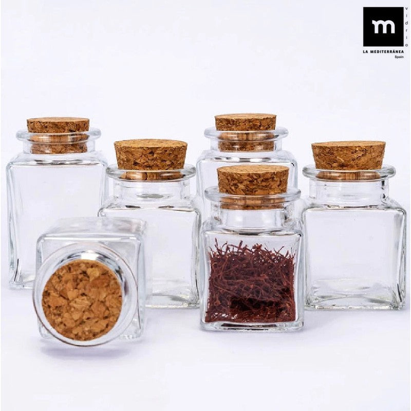 80ml Glasgefäss EINMACHGLÄSER Einmachglas Konfitürenglas mit Korkdeckel GLAS WÜRFEL ECKIG La Mediterránea