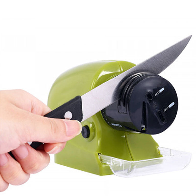 Elektro MESSERSCHÄRFER mit Schleifstein Batteriebetrieben GRÜN GRAU