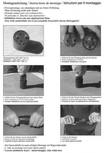 Permanent Fix-Adapter Stecker SCHUKO (Typ F CEE 7) zu Schweiz (T12) Fixadapter 3-polig