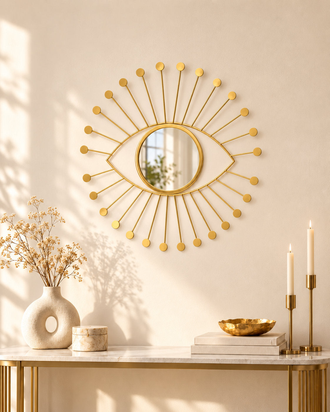Florissima Wandspiegel Auge, Metall gold, 50 cm