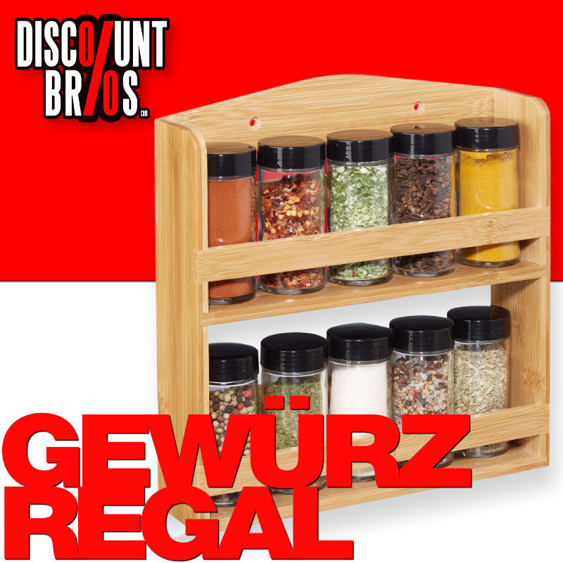 Bambus Gewürzregal GEWÜRZSTÄNDER mit 10 Gläsern
