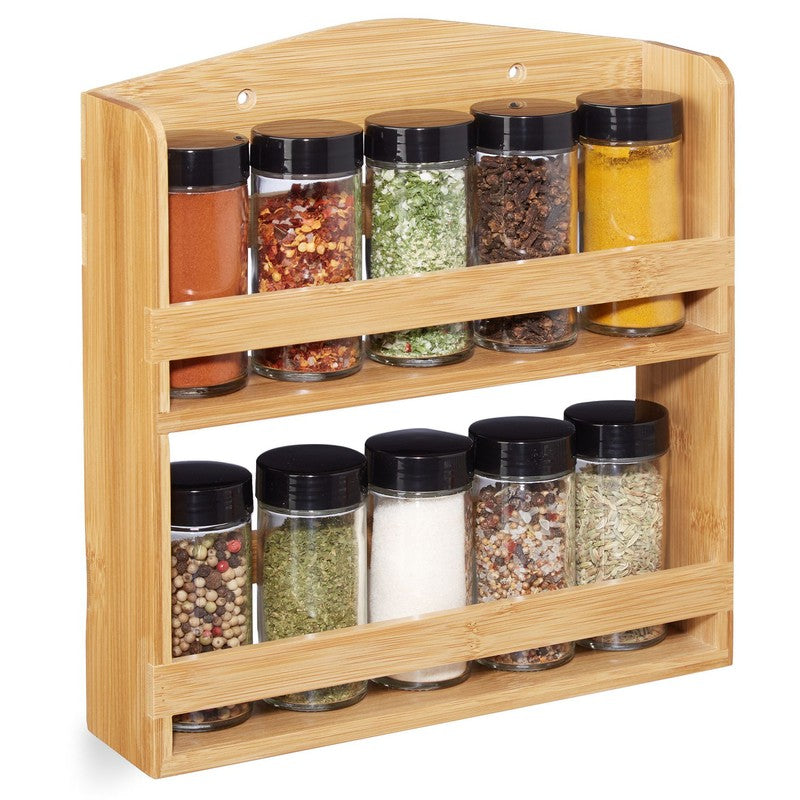 Bambus Gewürzregal GEWÜRZSTÄNDER mit 10 Gläsern