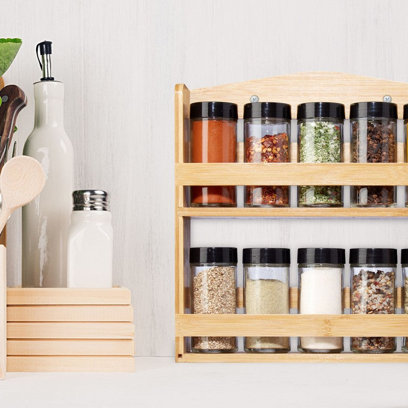 Bambus Gewürzregal GEWÜRZSTÄNDER mit 10 Gläsern