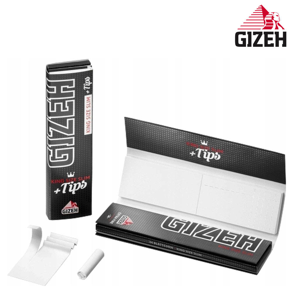 10 × GIZEH Black King Size Slim Papers + Tips im 10er-Pack