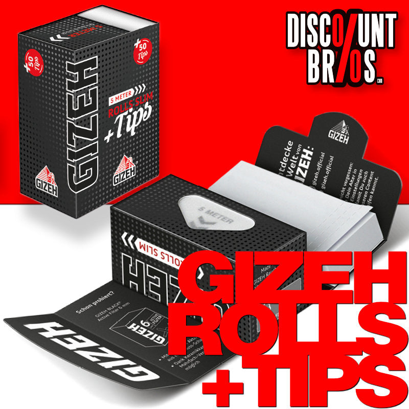 GIZEH Black Rolls Slim + Tips Extra Fine Papers Zigarettenpapier 5 m mit 50 Filtertips