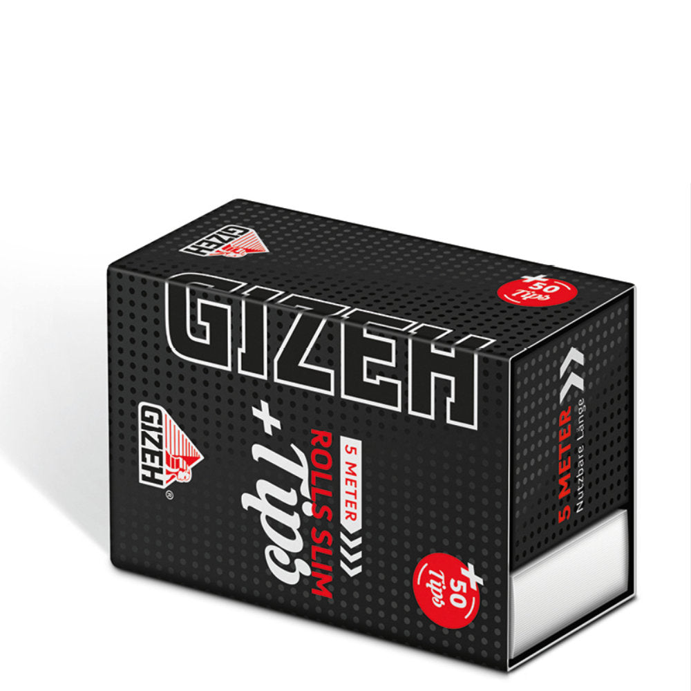 GIZEH Black Rolls Slim + Tips Extra Fine Papers Zigarettenpapier 5 m mit 50 Filtertips