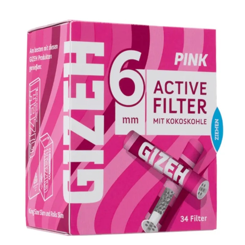 340 Stk. Tray GIZEH PINK Active Tips Aktivkohlefilter Filter Zigarettenfilter 6mm EXTRA-SLIM
