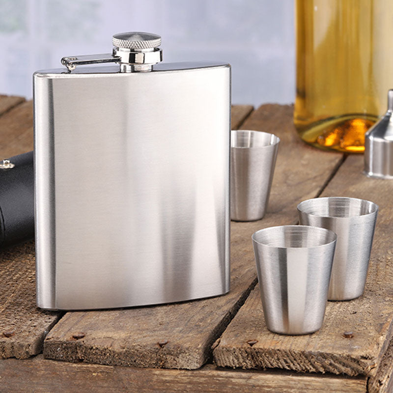 6-teilig Geschenk-Set Flachmann Set aus Edelstahl inkl. Becher