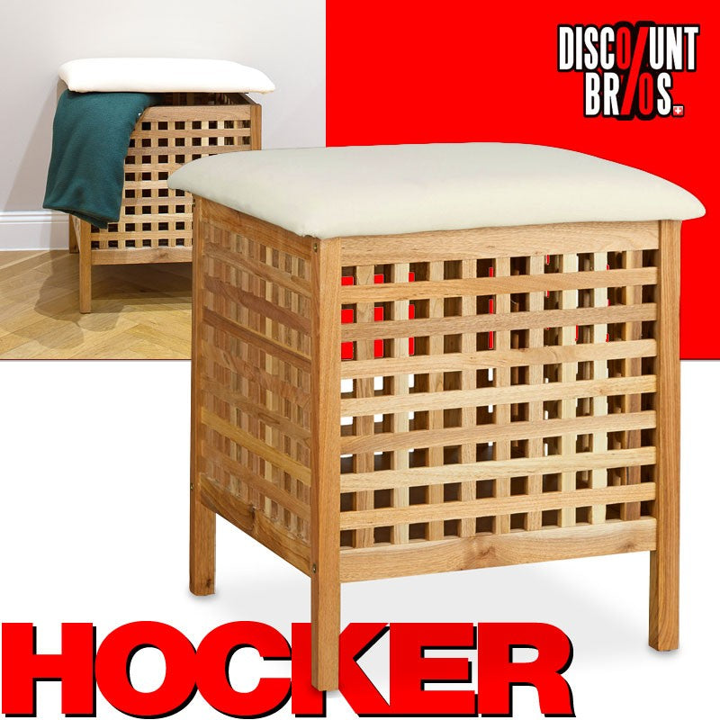 Wäschebox SITZ-HOCKER Badhocker mit Stauraum aus Walnuss-Holz