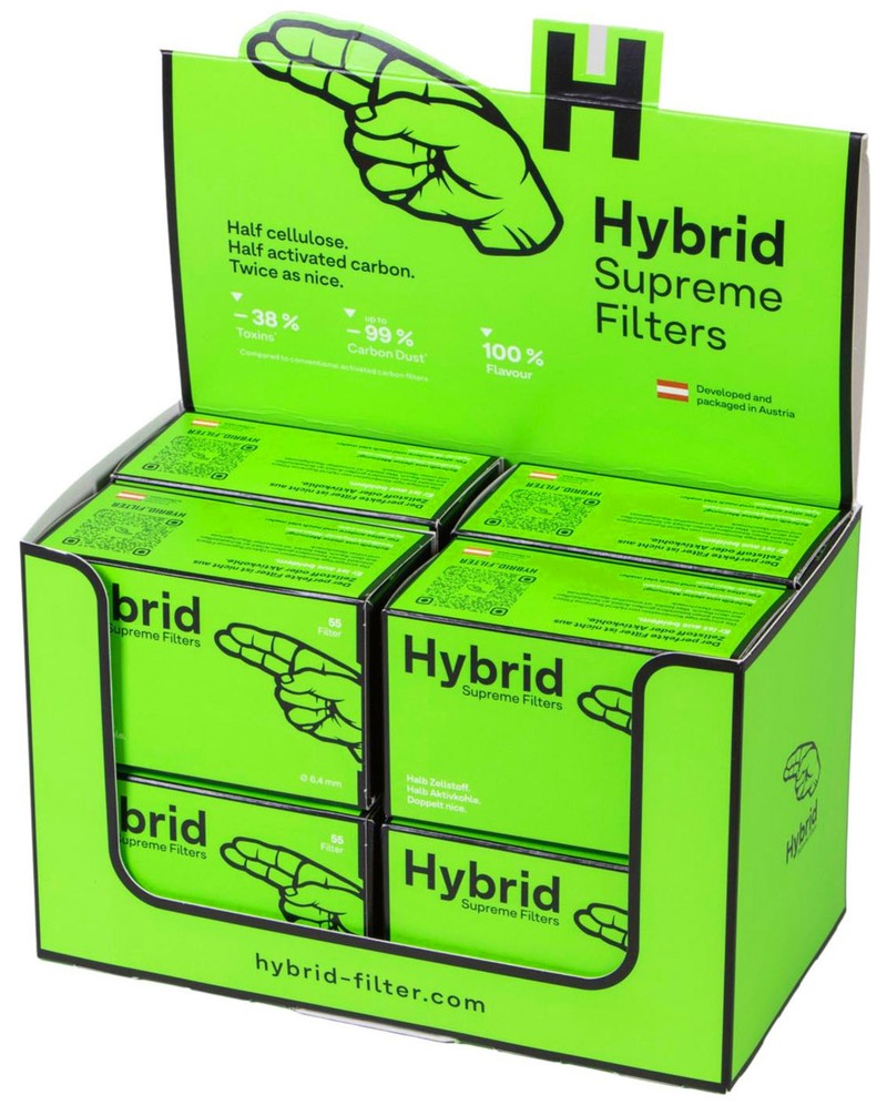 Hybrid Supreme AKTIVKOHLEFILTER 6.4 mm Extra Slim (55 Stück) – Zellstoff & Kokoskohlefilter