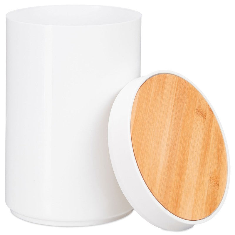 Kosmetikeimer MÜLLEIMER Kücheneimer Abfalleimer mit Bambus-Schwingdeckel 5,5 Liter WEISS