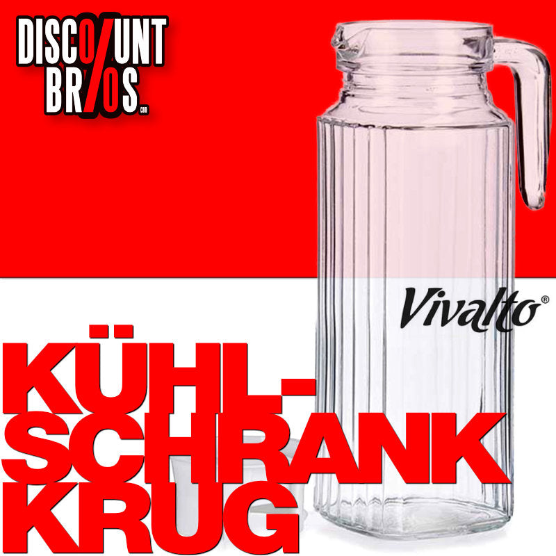 1 Liter KÜHLSCHRANK KRUG mit DECKEL Glaskrug Wasserkrug Glaskaraffe Glas VIVALTO